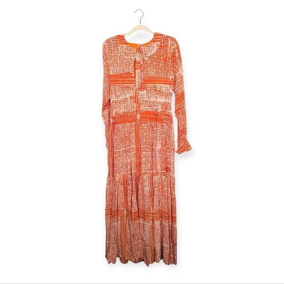 Busayo Dresses & Skirts - NWT Busayo Orange & White Pattern Long Sleeve Dele Maxi Dress Size M